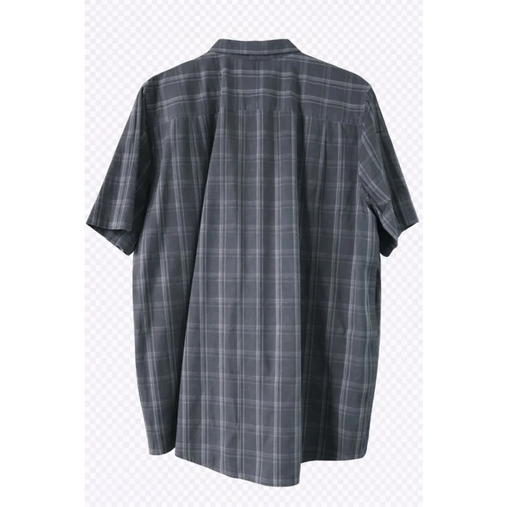 George Men's 2XL Black Plaid Button Down Shirt Short Sleeve Casual Cotton Blend